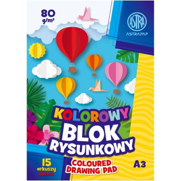 Blok rysunkowy kolorowy ASTRA A3 80g 15 kartek
