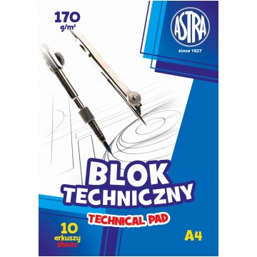 Blok techniczny ASTRA A4 170g 10 kartek biały