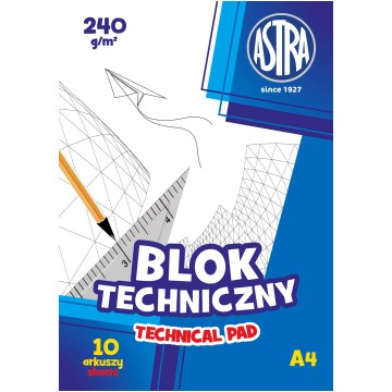 Blok techniczny ASTRA A4 240g 10 kartek biały