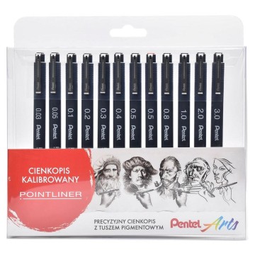 Cienkopisy kreslarskie PENTEL POINTLINER 12 sztuk