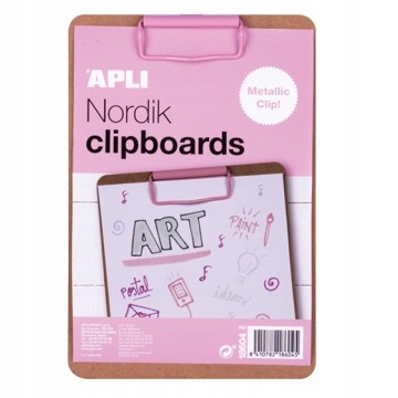 Clipboard drewniany APLI NORDIK A5 klips różowy