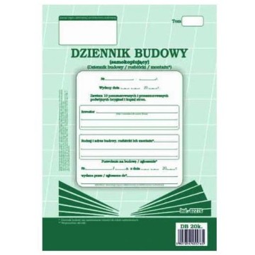 Dziennik Budowy A4 20k samokopiujący 02276 TYPOGRA