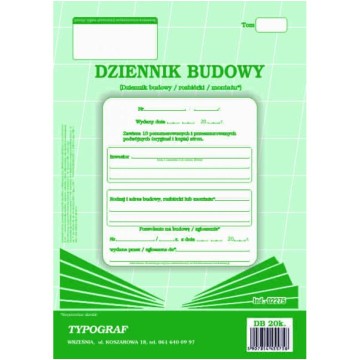 Dziennik budowy A4 TYPOGRAF 20 kartek 02275