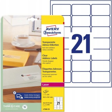 Etykiety samoprzyl. A4 AVERY 63,5/38,1 a-25 transp