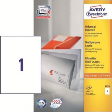 Etykiety samoprzylepna A4 AVERY 210x297