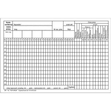 Ewidencja czasu pracy DR-76 / Kartoteka A5