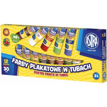 Farby plakatowe ASTRA 30ml 12 kolorów w tubce