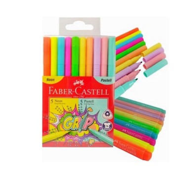 Flamastry FABER CASTELL GRIP 5 neon + 5 pastel