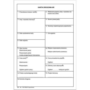 Karta Drogowa A5 TOP-DRUK DR-66