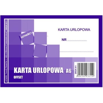 Karta urlopowa EMEKO A6 druk 811 offset