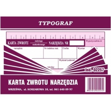 Karta zwrotu narzędzia A6 TYPOGRAF 02257