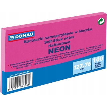 Karteczki DONAU 127x76 mm 100k neon różowy