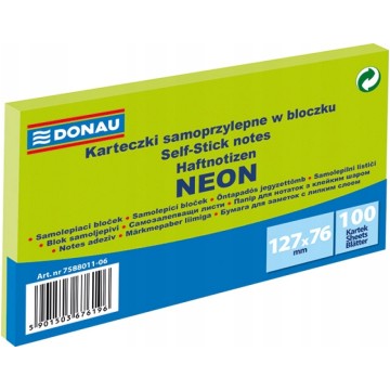 Karteczki DONAU 127x76 mm 100k neon zielony