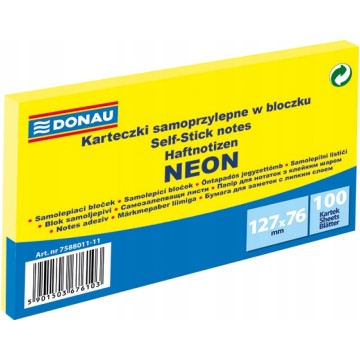 Karteczki DONAU 127x76 mm 100k neon żółty