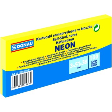 Karteczki DONAU 38x51 mm 3x100k neon żółte