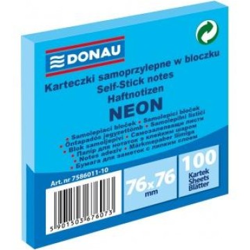 Karteczki DONAU 76x76 mm 100 kartek neon niebieski