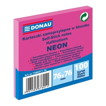 Karteczki DONAU 76x76 mm 100 kartek neon różowy