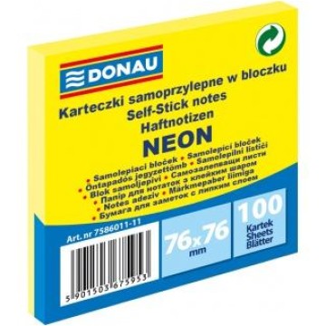 Karteczki DONAU 76x76 mm 100 kartek neon żółty