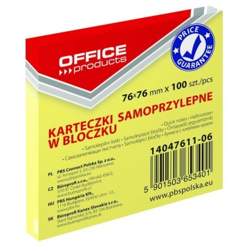 Karteczki OFFICE PRODUCTS ECO 76x76mm 100k żółte