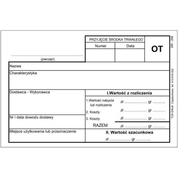 Przyjęcie środka trwałego OT A6 DR-206