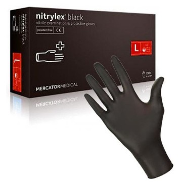 Rękawice nitrylowe bezpudrowe czarne L a'100 MS