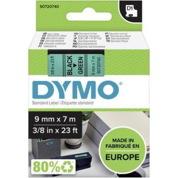 Taśma DYMO D1 9mm x 7m czarno-zielona