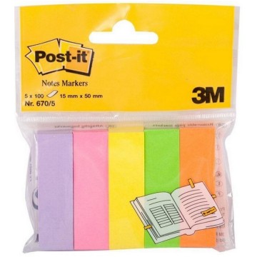 Zakładki indeks. POST-IT 15x50mm 5x10 sztuk mix